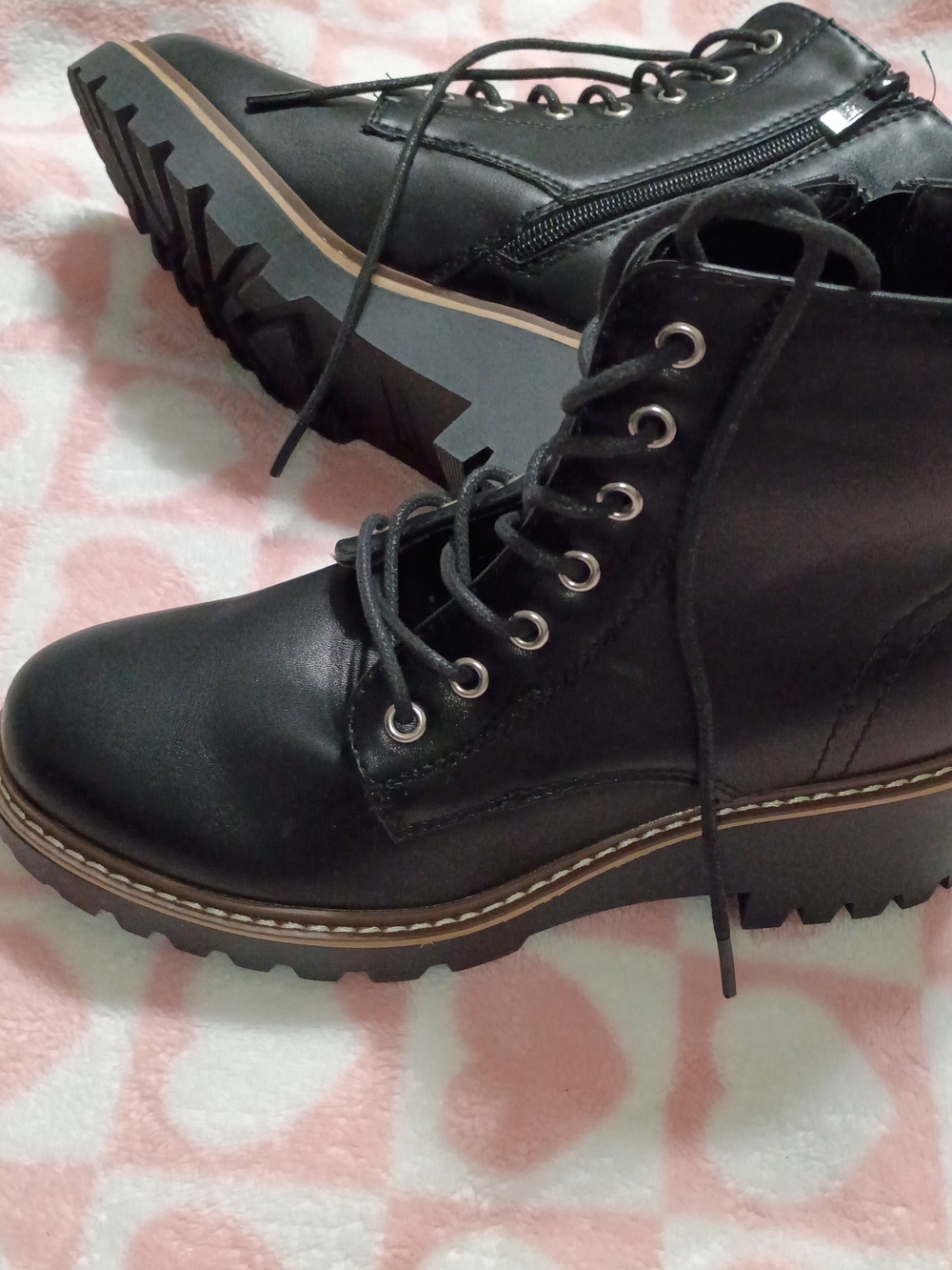 Forever Collectibles Black Lace-Up Combat Booties with Side Zipper